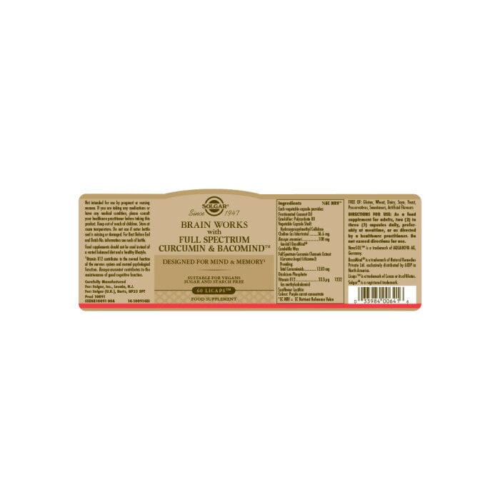 Brain Works with Full Spectrum Curcumin & BacoMind Solgar