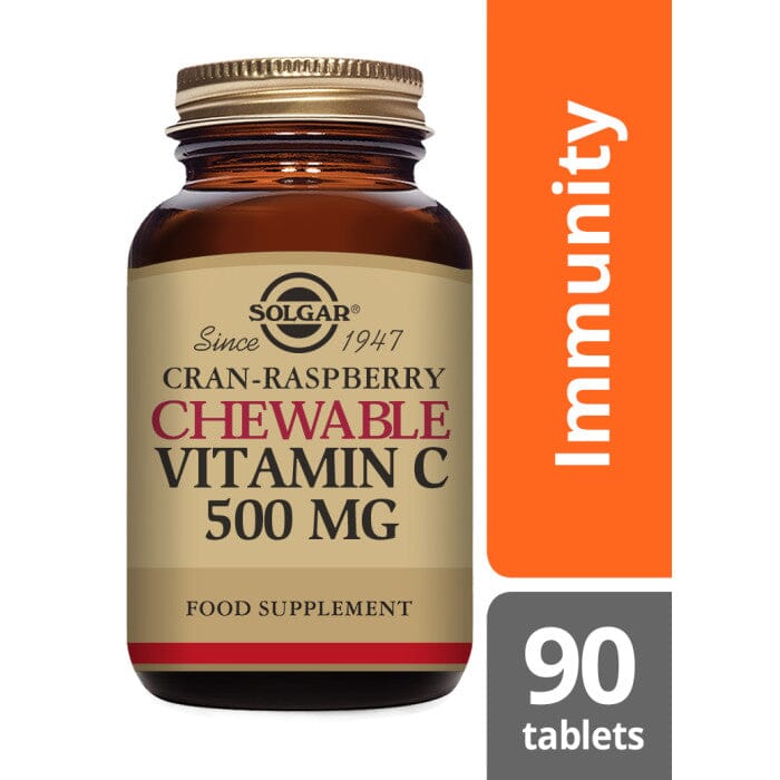 Chewable Vitamin C 500 mg Natural Cran- Raspberry Flavour Chewable Tablets- Pack of 90 Solgar