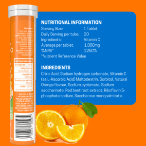 Effervescent Vitamin C 1000mg Orange Flavour - 20 Tablets Effervescent Tablet Northumbria Health