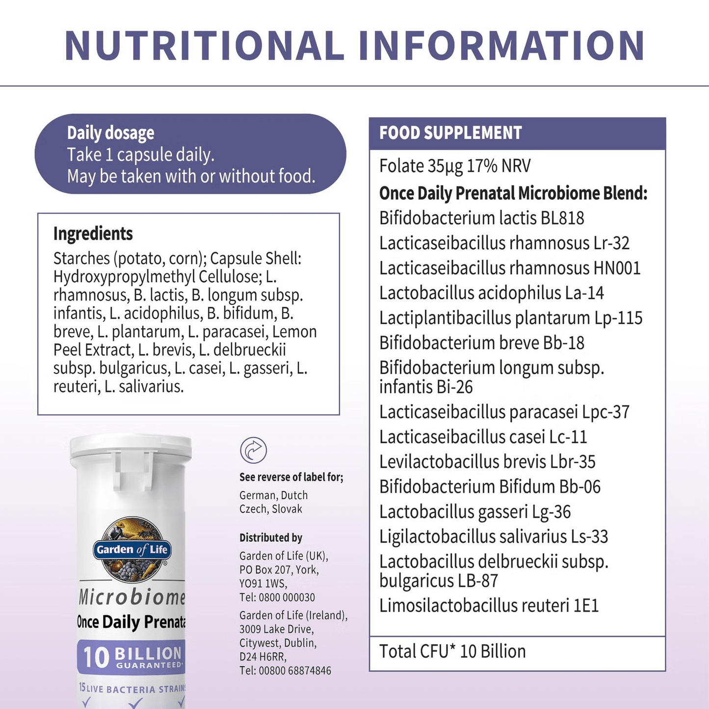 Garden of Life Microbiome Once Daily Prenatal 30 Capsules Garden of Life