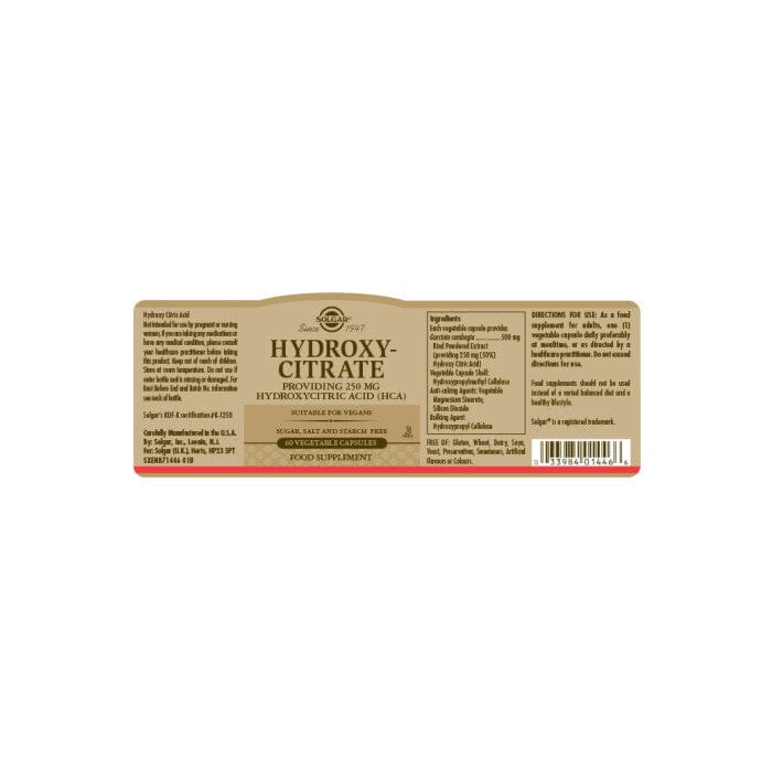 Hydroxycitrate (HCA) 250 mg vegatable Capsules - Pack of 60 Solgar
