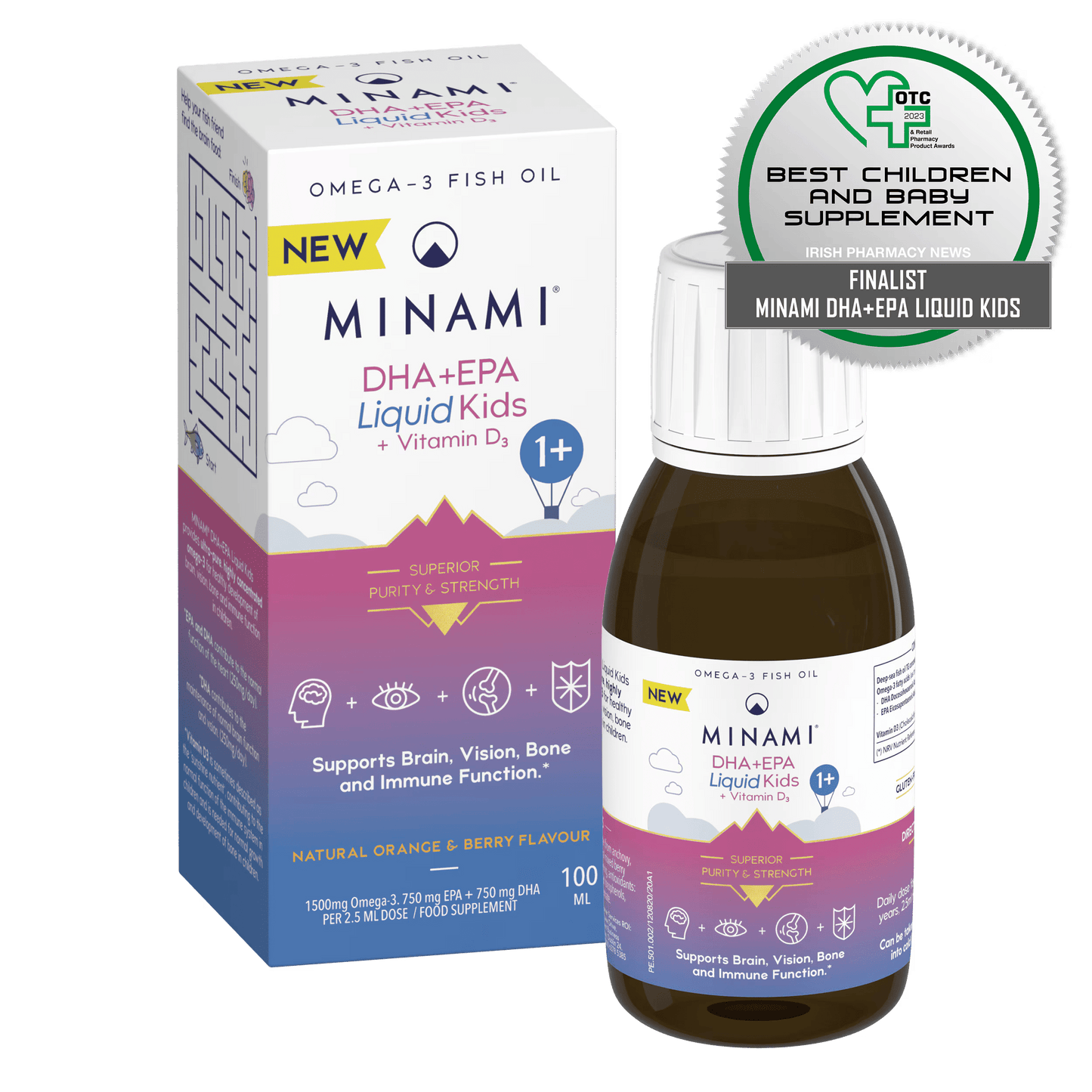 Minami EPA+DHA Kids Liquid 1+Years Omega 3 + Vitamin D3 - 100 ml Minami