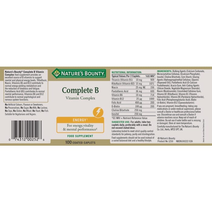 Nature's Bounty® Complete B Vitamin Complex Caplets - Pack of 100 Caplets Nature's Bounty