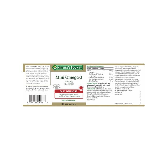 Nature's Bounty® Mini Omega-3 450 mg EPA / DHA Mini Softgels - Pack of 60 Softgels Nature's Bounty