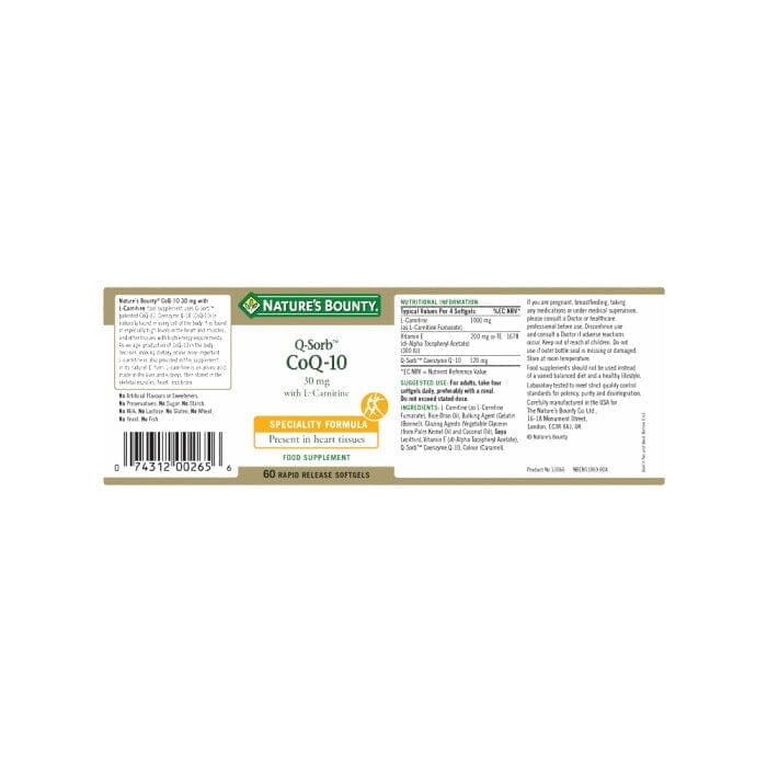 Nature's Bounty® Q-Sorb 30mg CoQ-10 with L-Carnitine Softgels - Pack of 60 Softgels Nature's Bounty