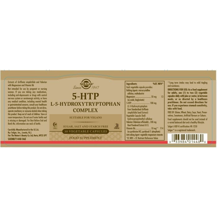 Solgar® 5-HTP L-5-Hydroxytryptophan Complex Vegetable Capsules - Pack of 30 Solgar