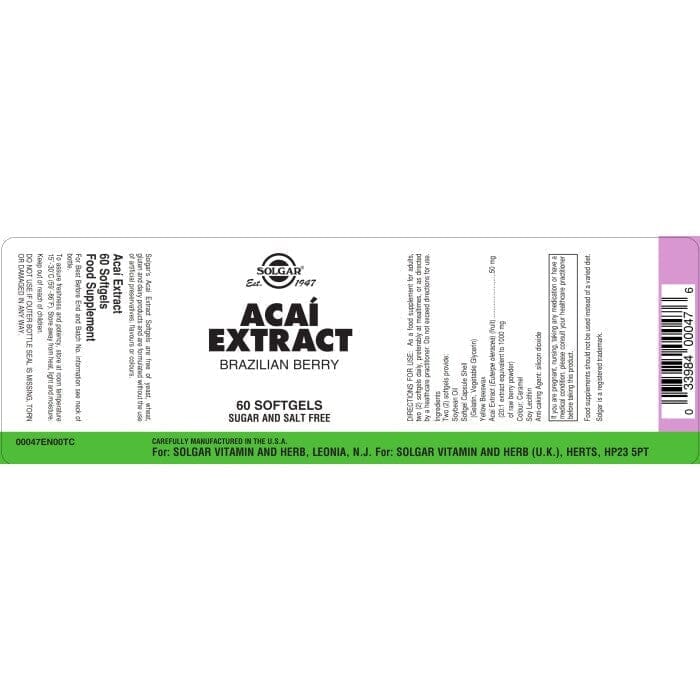 Solgar® Acai Extract Softgels - Pack of 60 Solgar