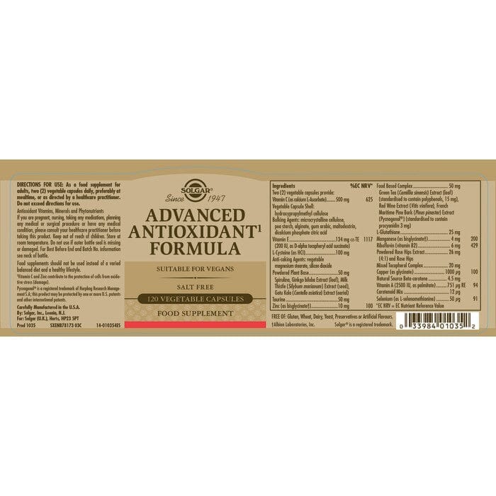 Solgar® Advanced Antioxidant Formula Vegetable Capsules - Pack of 120 Solgar