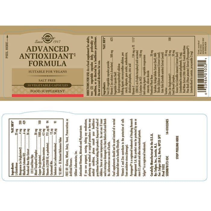 Solgar® Advanced Antioxidant Formula Vegetable Capsules - Pack of 30 Solgar