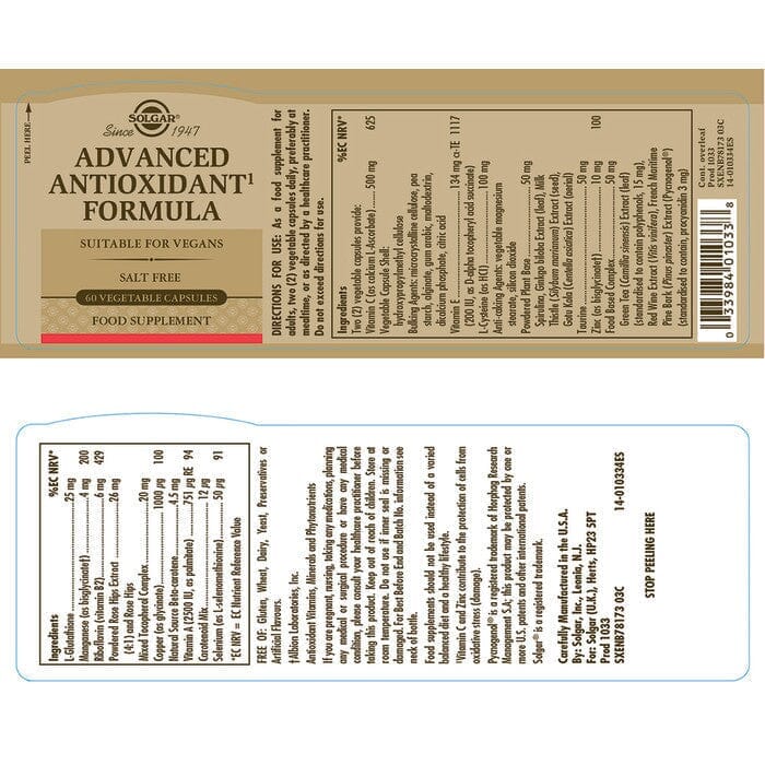 Solgar® Advanced Antioxidant Formula Vegetable Capsules - Pack of 60 Solgar