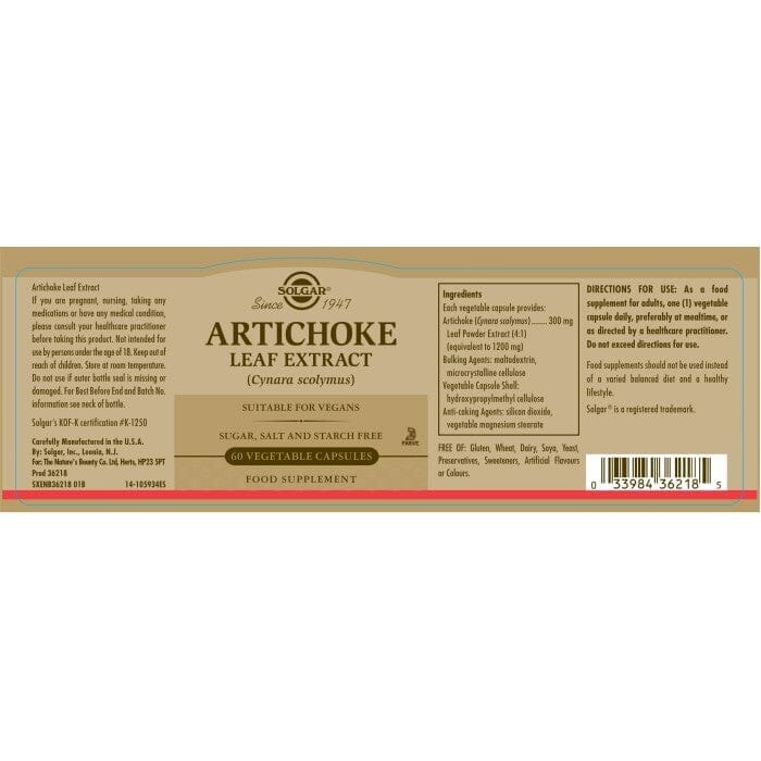 Solgar® Artichoke Leaf Extract 300 mg Vegetable Capsules - Pack of 60 Solgar
