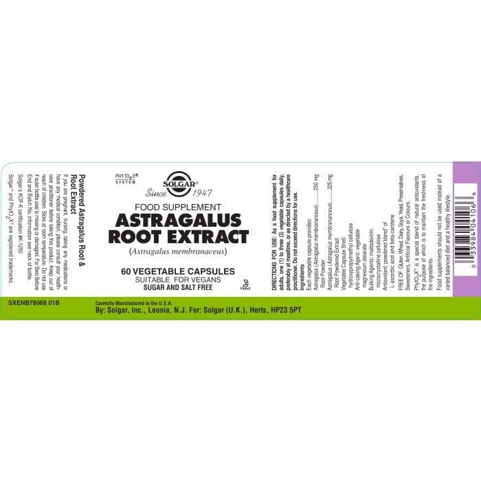 Solgar® Astragalus Root Extract Vegetable Capsules - Pack of 60 Solgar