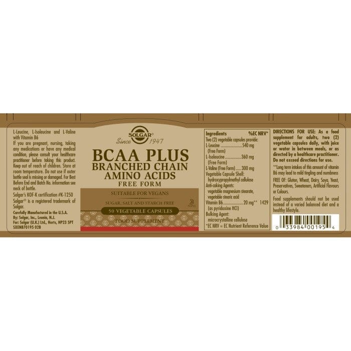 Solgar® BCAA Plus Vegetable Capsules - Pack of 50 Solgar