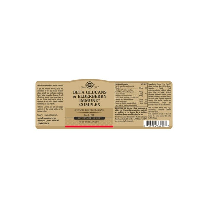 Solgar® Beta Glucans & Elderberry Immune Complex Vegetable Capsules - Pack of 60 Solgar