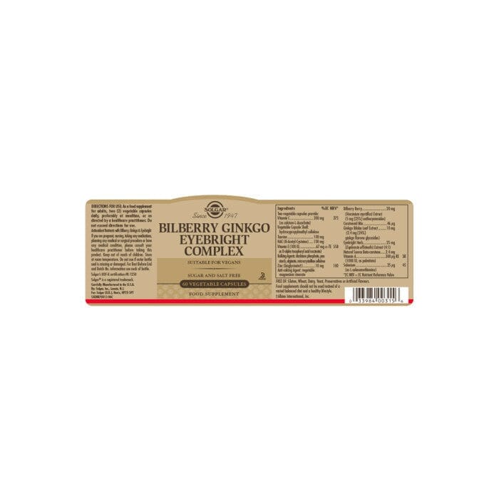 Solgar® Bilberry Ginkgo Eyebright Complex Vegetable Capsules - Pack of 60 Solgar