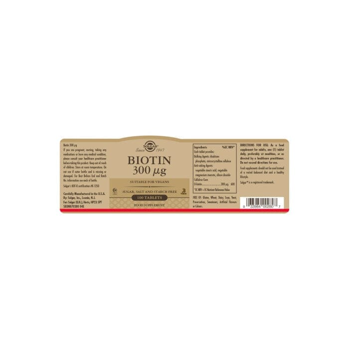 Solgar® Biotin 300 µg Tablets - Pack of 100 Solgar