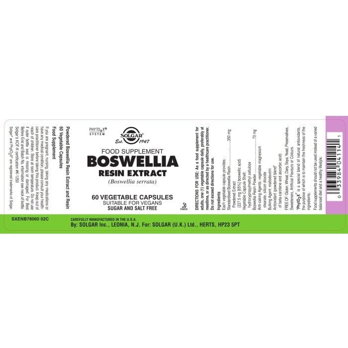 Solgar® Boswellia Resin Extract Vegetable Capsules - Pack of 60 Solgar