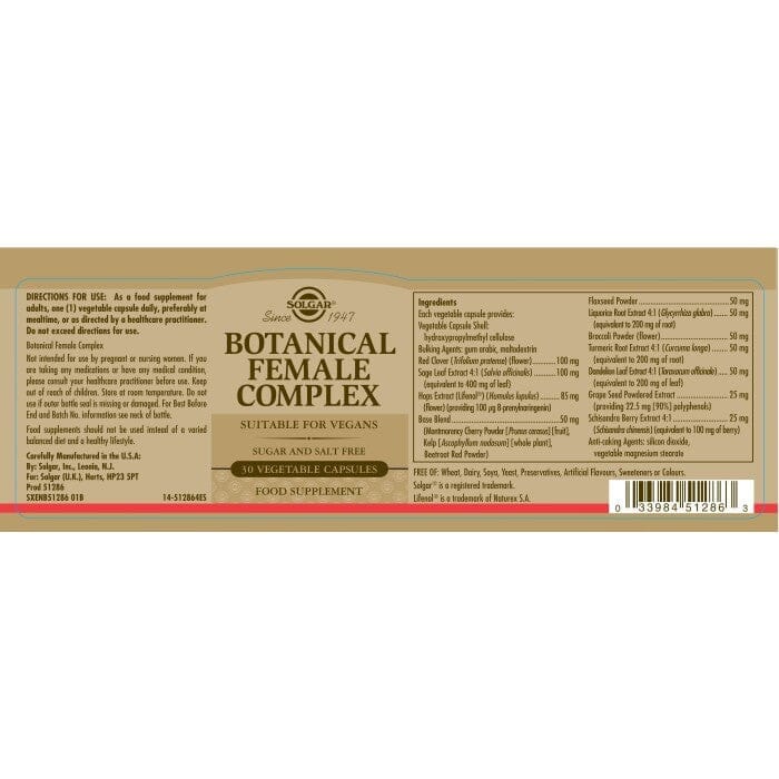 Solgar® Botanical Female Complex Vegetable Capsules 30 Solgar