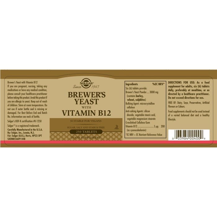 Solgar® Brewer's Yeast with Vitamin B12 Tablets - Pack of 250 Solgar
