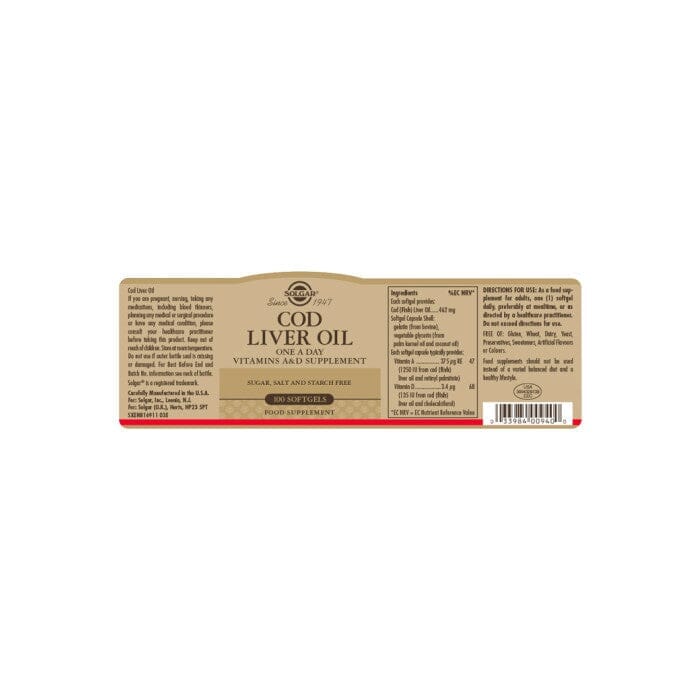 Solgar® Cod Liver Oil Softgels - Pack of 100 Solgar