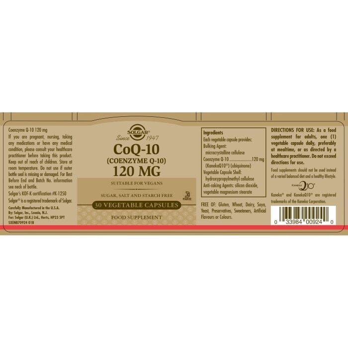 Solgar® CoQ-10 (Coenzyme Q-10) 120 mg Vegetable Capsules - Pack of 30 Solgar