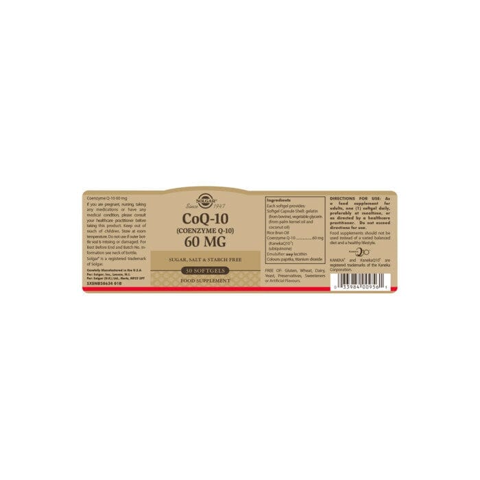 Solgar® CoQ-10 (Coenzyme Q-10) 60 mg Softgels - Pack of 30 Solgar
