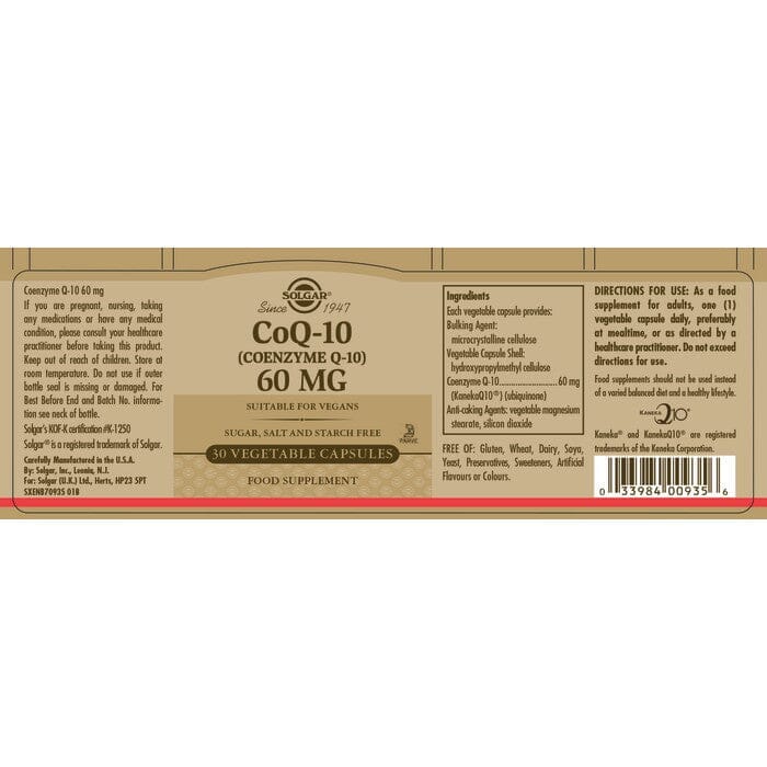 Solgar® CoQ-10 (Coenzyme Q-10) 60 mg Vegetable Capsules - Pack of 30 Solgar