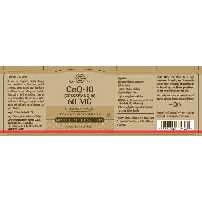 Solgar® CoQ-10 (Coenzyme Q-10) 60 mg Vegetable Capsules - Pack of 60 Solgar