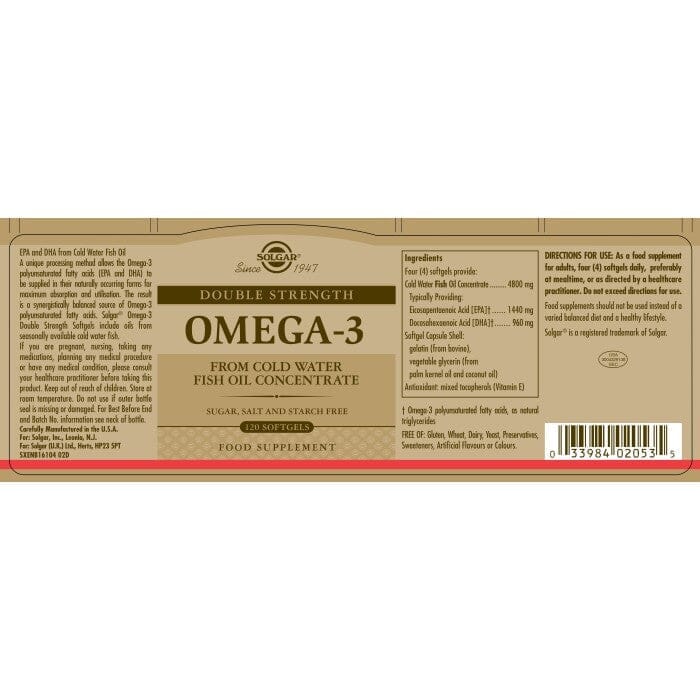 Solgar® Double Strength Omega-3 Softgels - Pack of 120 Solgar