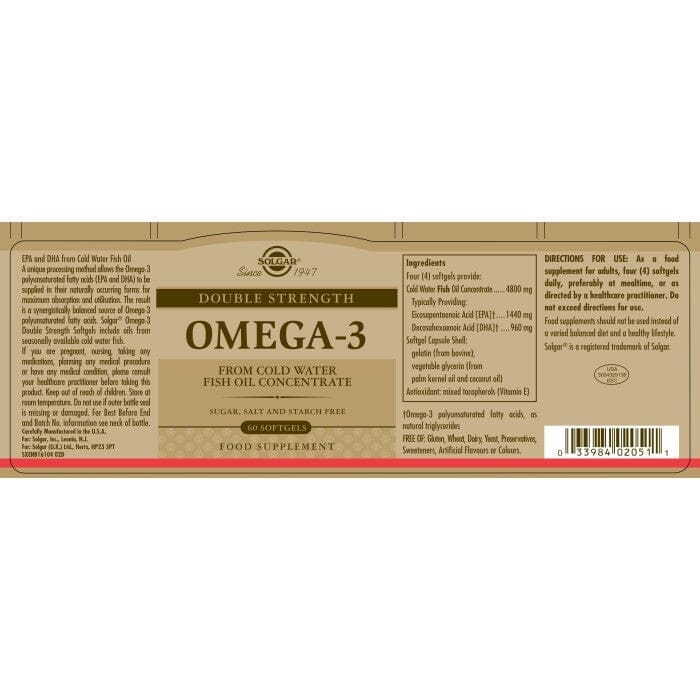 Solgar® Double Strength Omega-3 Softgels - Pack of 60 Solgar