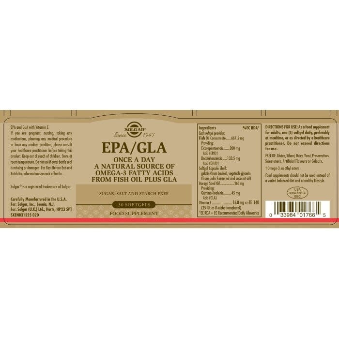 Solgar® EPA/GLA Softgels - Pack of 30 Solgar