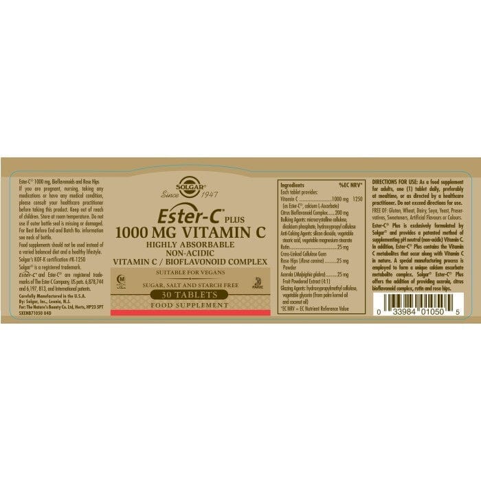 Solgar® Ester-C Plus 1000 mg Vitamin C Tablets - Pack of 30 Solgar