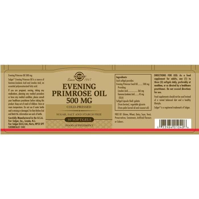 Solgar® Evening Primrose Oil 500 mg Softgels - Pack of 30 Solgar