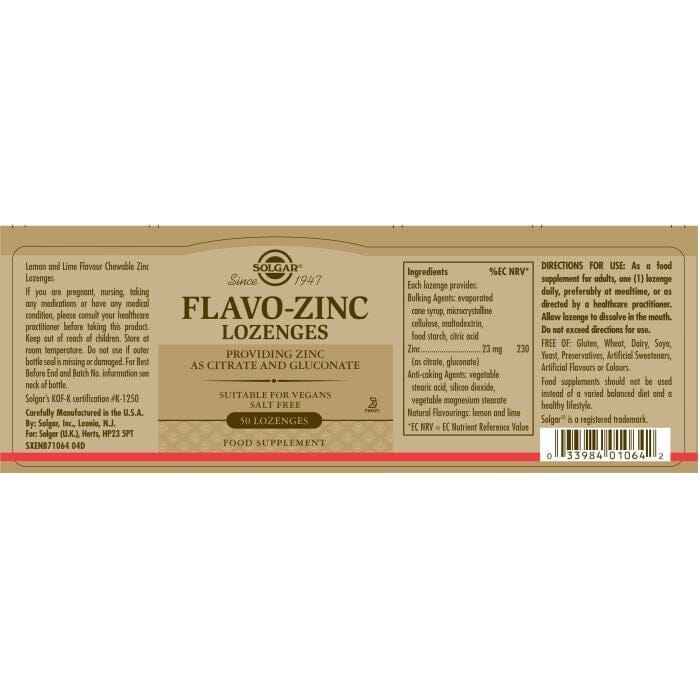 Solgar® Flavo Zinc Lozenges - Pack of 50 Solgar