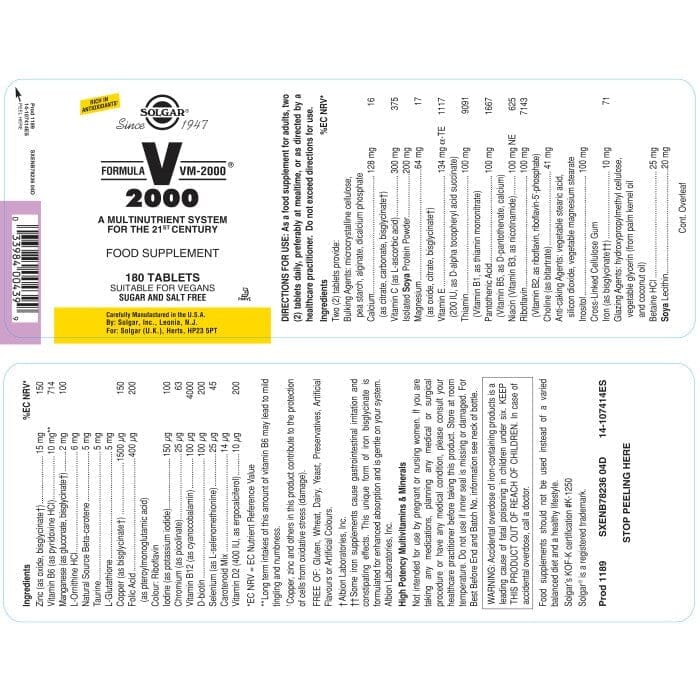 Solgar® Formula VM-2000 Tablets - Pack of 180 Solgar