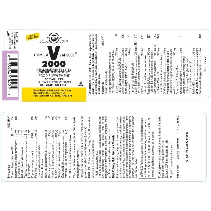 Solgar® Formula VM-2000 Tablets - Pack of 30 Solgar