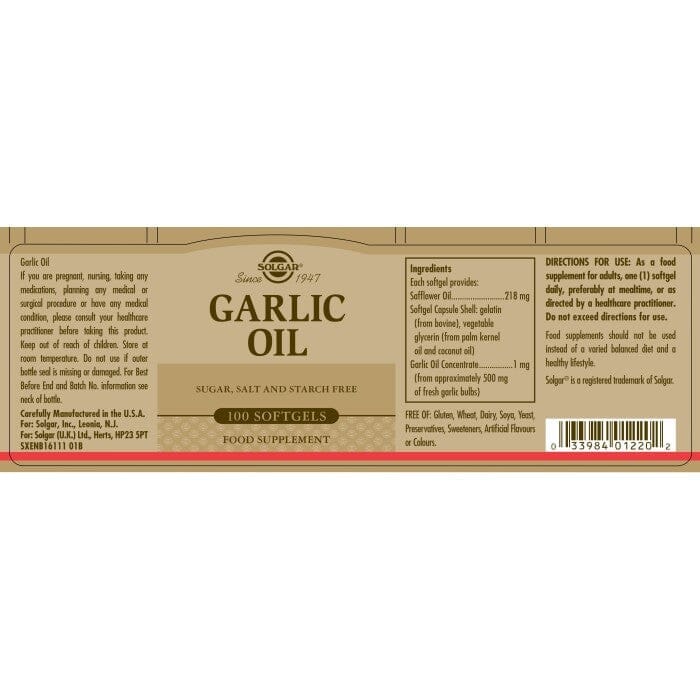 Solgar® Garlic Oil Softgels - Pack of 100 Solgar