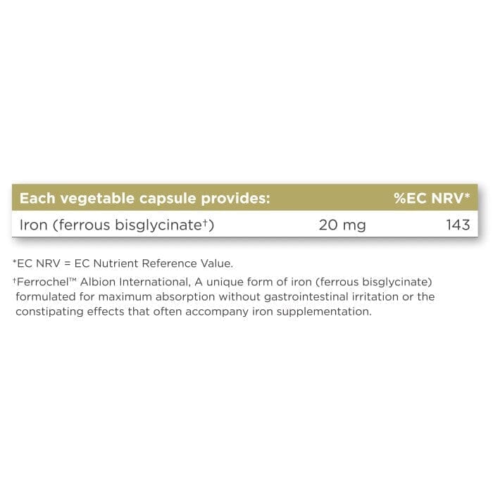 Solgar® Gentle Iron (Iron Bisglycinate) 20 mg Vegetable Capsules - Pack of 180 Solgar
