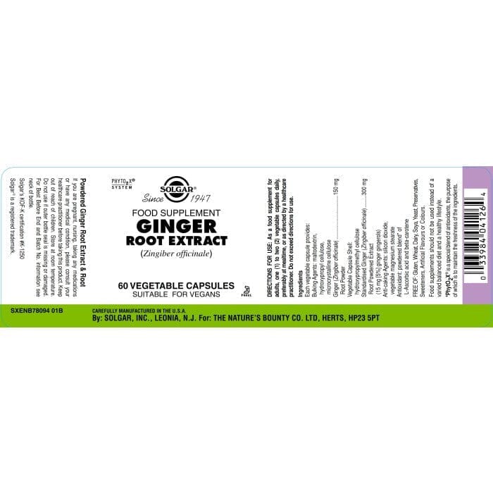 Solgar® Ginger Root Extract Vegetable Capsules - Pack of 60 Solgar