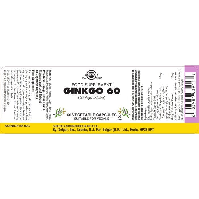 Solgar® Ginkgo Vegetable Capsules - Pack of 60 Solgar