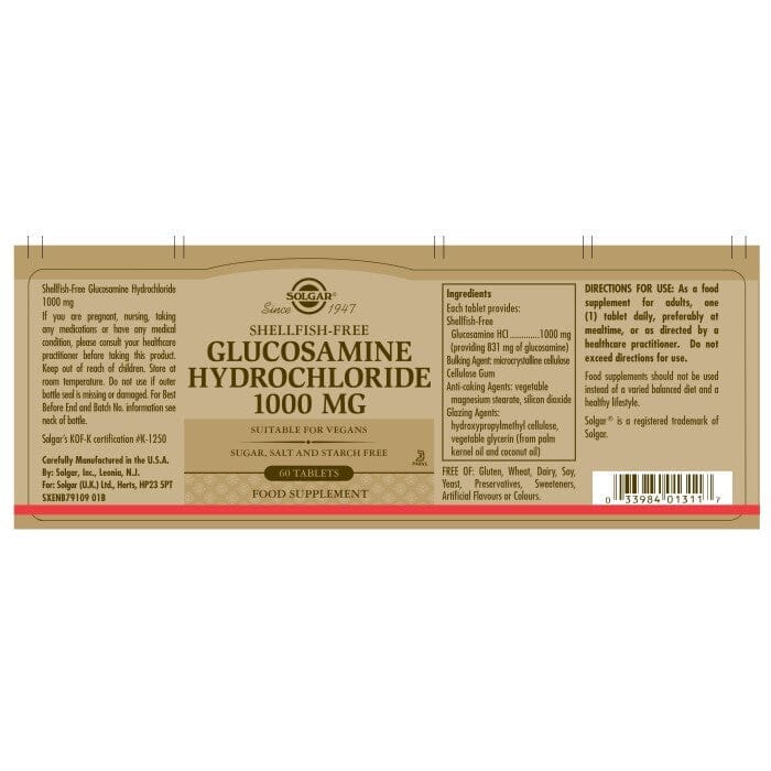 Solgar® Glucosamine Hydrochloride 1000 mg Tablets - Pack of 60 Solgar