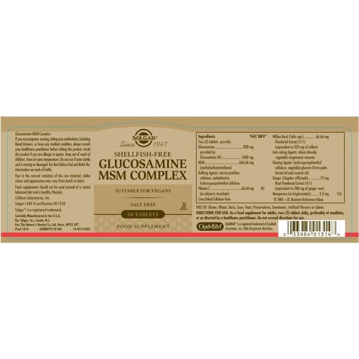 Solgar® Glucosamine MSM Complex Tablets - Pack of 60 Solgar