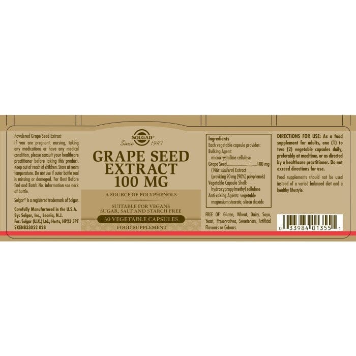 Solgar® Grape Seed Extract 100 mg Vegetable Capsules - Pack of 30 Solgar