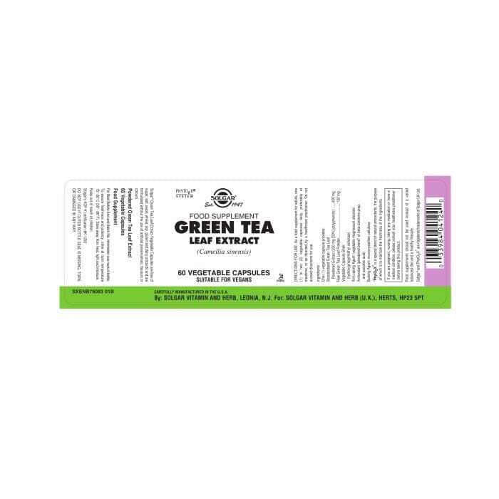 Solgar® Green Tea Leaf Extract Vegetable Capsules - Pack of 60 Solgar