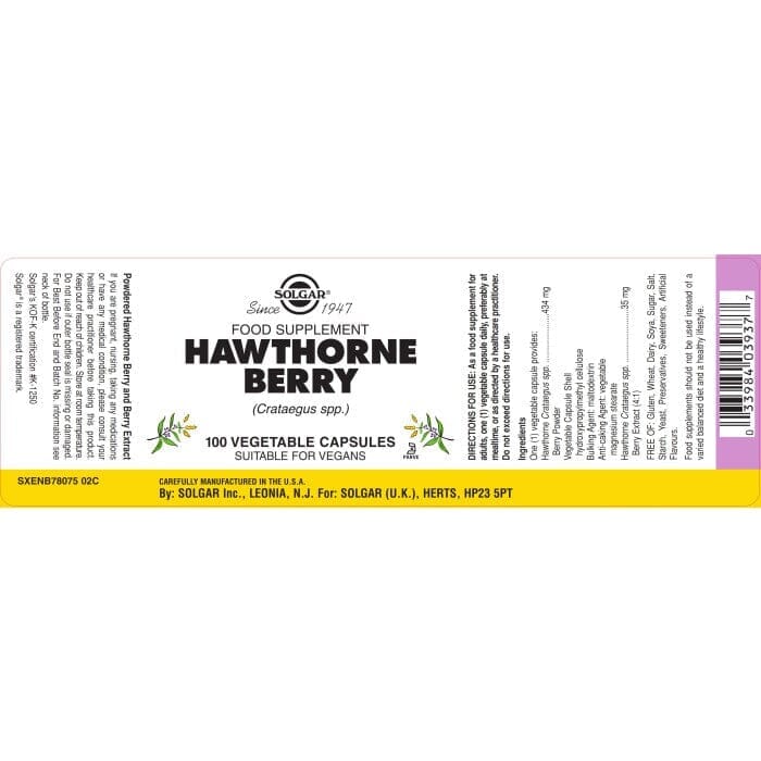 Solgar® Hawthorne Berry Vegetable Capsules - Pack of 100 Solgar