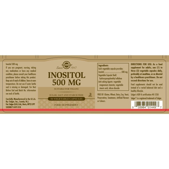 Solgar® Inositol 500 mg Vegetable Capsules - Pack of 50 Solgar