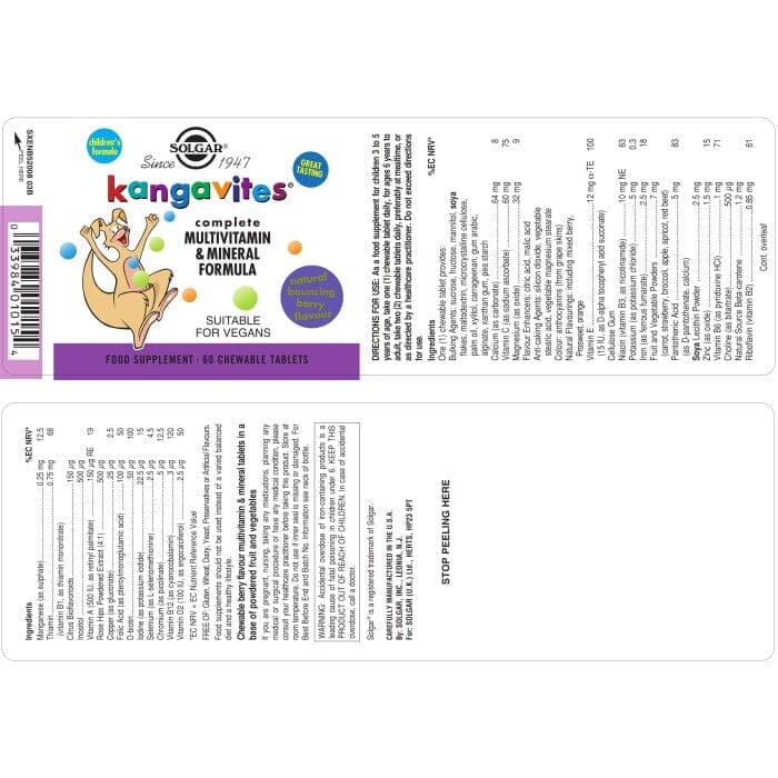 Solgar® Kangavites Bouncing Berry Complete Multivitamin and Mineral Formula Chewable Tablets - Pack of 120 Solgar