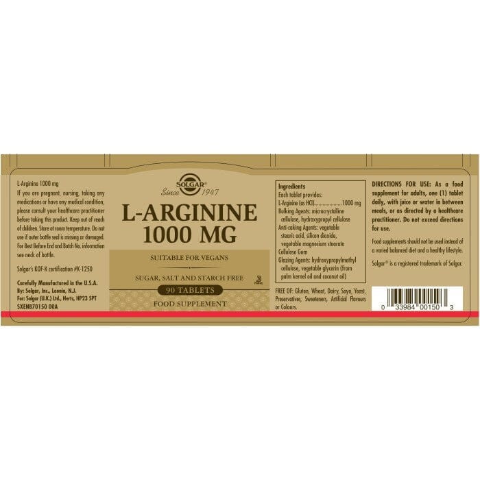 Solgar® L-Arginine 1000 mg Tablets - Pack of 90 Solgar