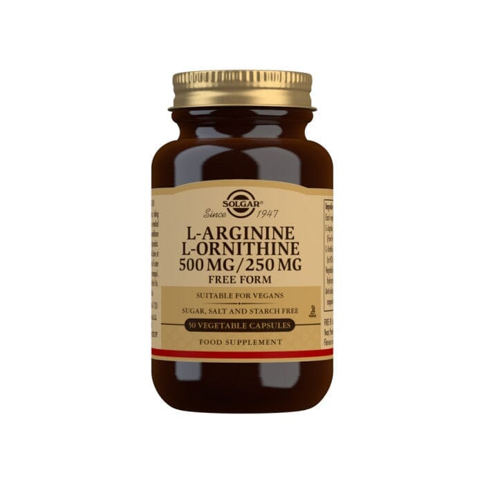 Solgar® L-Arginine 500 mg / L-Ornithine 250 mg Vegetable Capsules - Pack of 50 Solgar