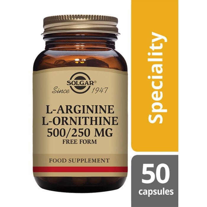 Solgar® L-Arginine 500 mg / L-Ornithine 250 mg Vegetable Capsules - Pack of 50 Solgar